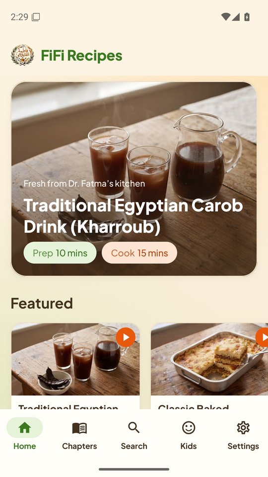 FiFi Recipes home screen on a phone